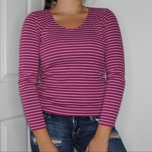 Purplish/Red long sleeve with pink/white stripes